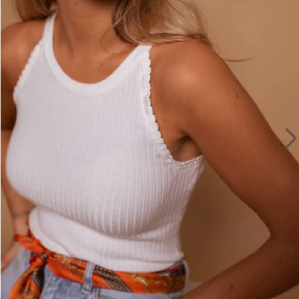 White Fitted Ribbed Tank Top - Picture 4 of 5